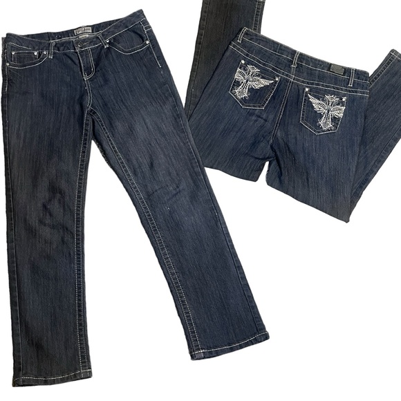 Earl Jeans Dark Wash Jeans Embellishment Back Pockets Straight Cut Women’s Sz 6P - Picture 1 of 13